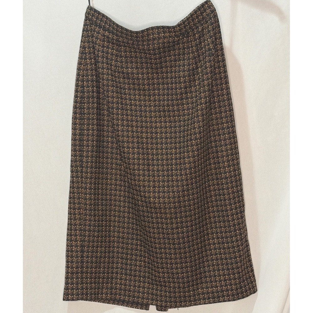 Kasper and Company ASL Wool Blend Tweed Houndstooth Pencil Skirt Brown Black 6